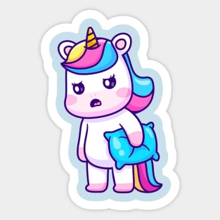 Cute Sleepy Unicorn Holding Pillow Cartoon Sticker